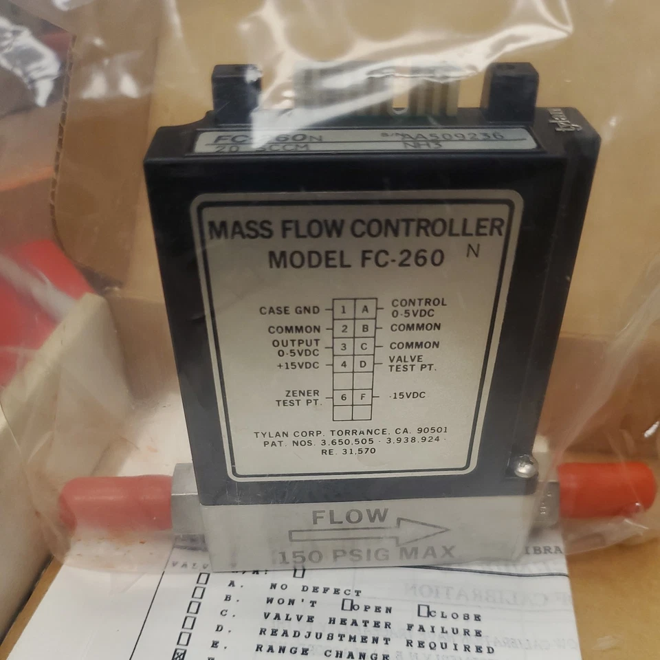 Tylan, FC-260, Mass Flow Controller, W Certified Calibration - Image 1 of 3