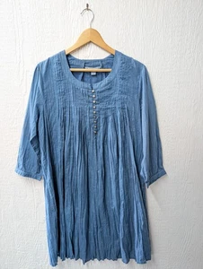April Cornell Blue Cotton Tunic Dress Button Detail Cottagecore Size Medium - Picture 1 of 7