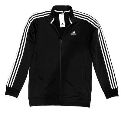 Jaqueta de atletismo Adidas masculina grande e alta MT preto/branco H46099 zíper completo - Imagem 1 de 4