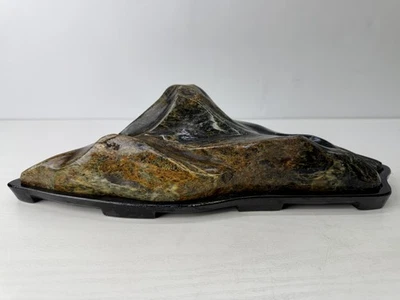 Y9772 OKIMONO Mount Fuji-shaped Suiseki viewing stone stand Japan antique decor - Image 1 of 4