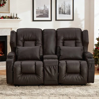 Asiento reclinable manual de cine en casa Loveseat para sala de estar con almohadas y portavasos Foto 1 de 4