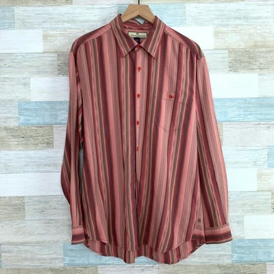 Tommy Bahama Pure Silk Striped Shirt Pink Button Front Jacquard Mens Large - Image 1 of 4