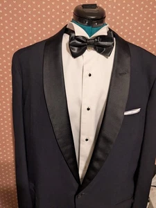 British Towne Tuxedo Jacket With Shawl Satin Collar Wool 46 Jacket  - Picture 1 of 17