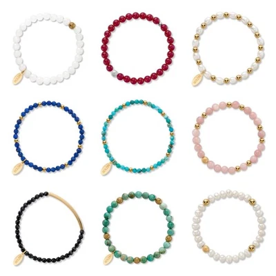 BOLDN - Pulsera Mujer Cuentas con Piedras Naturales y Acero Inoxidable - Hecha a Mano Foto 1 de 3