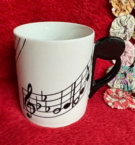 Music Note and Staff Design Coffee Cup Handle Is 8th Note by Shafford Original - Picture 1 of 6