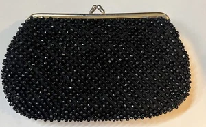 Vintage Perlen Schwarz Clutch Abendtasche Handtasche Druckknopf Kiss Lock Retro - Bild 1 von 6