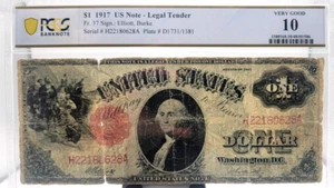 1917 $1 LEGAL TENDER US NOTE FR.37 ELLIOTT BURKE PCGS 10 VG - Picture 1 of 2