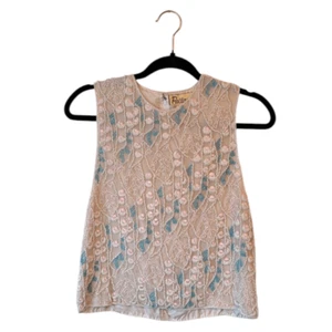 Vintage Pallavi Bluse Creme Blumen Perlen 100% Seide Größe S - Bild 1 von 8