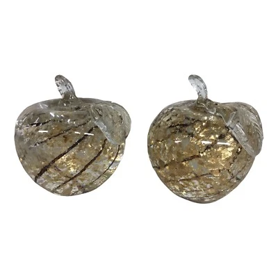 2 Gold Flakes/ Black Stipes Glass Blown Apples Read Details 3x3 Solid Foto 1 de 4