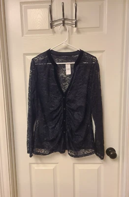Lane Bryant SZ 14 NEW Long-Sleeve BLACK LACE BLOUSE - NWT Top - NICE! MSRP $69 - Image 1 of 4