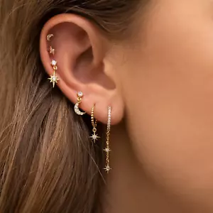 Gold Earring Six-Piece Set, Miniature Moon Star Earrings, Gold Earrings Set - Picture 1 of 5