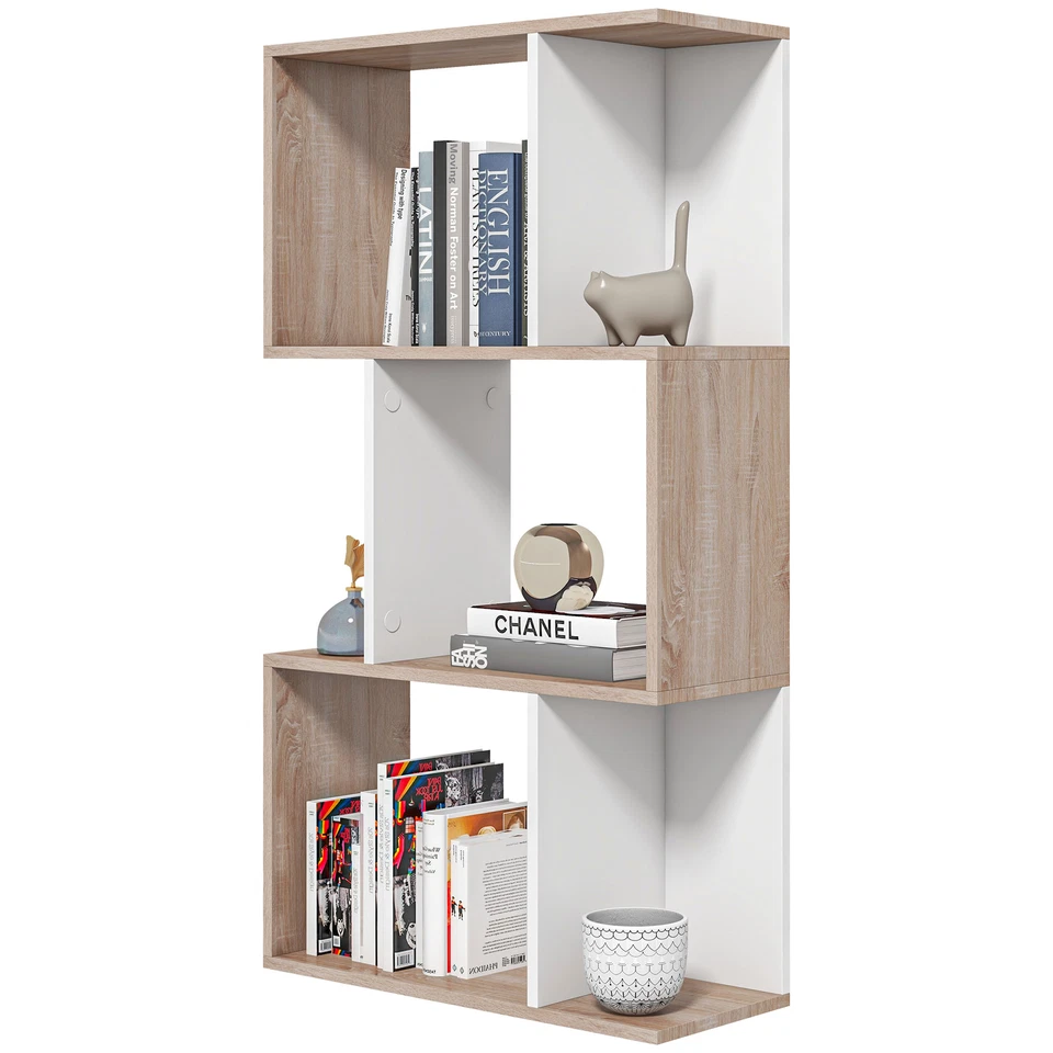 HOMCOM Libreria Design Moderno a 3 Ripiani 60x24x111.4cm Bianco e Legno Naturale - Immagine 1 di 1
