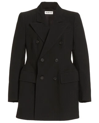 BALENCIAGA Hourglass 羊毛斜纹双排扣西装外套夹克黑色 FR 38 码 — 第 1/4 张图片