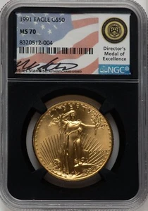 1991 $50 1 oz Gold Eagle NGC MS70 Hand Signed Miles Standish Lady Liberty 1/17 - Picture 1 of 4