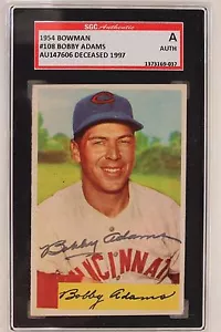 Bobby Adams (d.97) Reds Autographed 1954 Bowman #108 Card SGC JSA Authentic - Picture 1 of 4
