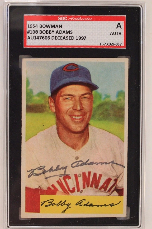 Bobby Adams (d.97) Reds Autographed 1954 Bowman #108 Card SGC JSA Authentic - Image 1 of 4