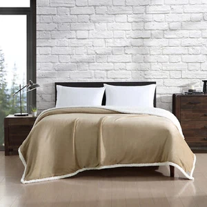 Eddie Bauer Solid Ultra Soft Plush Beige Blanket - Picture 1 of 7