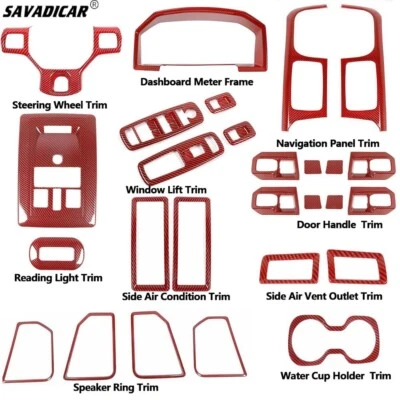 23x Inner Whole Set Panel Cover Trim Kit For Dodge Ram 1500 2010-2017 Red Carbon Foto 1 de 4