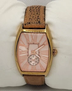 Ladies Bronzo Italia Tonneau Rose Gold Tone Brown Leather Band Analog Watch H3 - Picture 1 of 9