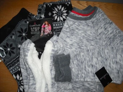 Conjunto de pijama Cuddl Duds para mujer nuevo con etiquetas Top/Pantalones de chándal/Bufanda Gris nórdico Negro XXL Foto 1 de 3