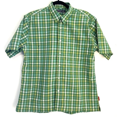 VTG XL Men’s Structure Short Sleeve Green Window Pane Plaid preppy spring easter - Image 1 of 4