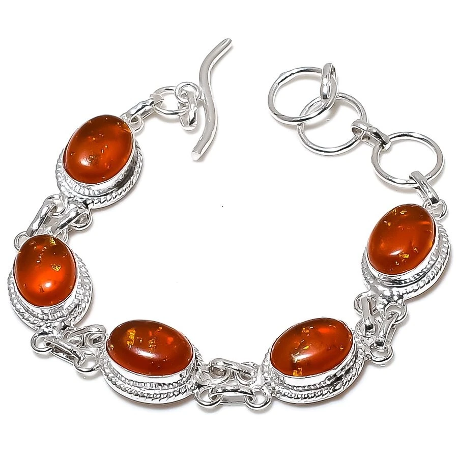 Baltic Amber Gemstone Handmade 925 Sterling silver Jewelry Bracelet Size 7-8'' - Image 1 of 1