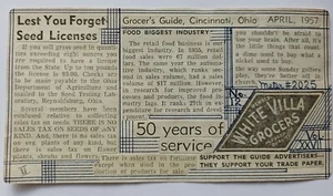 US Illustrated Advertising Cover White Villa Grocers Cincinnati Guide 1957 - Picture 1 of 3