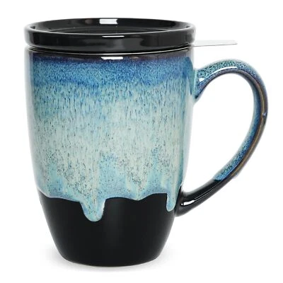 Xícara de chá de cerâmica com infusor e tampa 13,5 oz folha solta caneca mais íngreme com Str - Imagem 1 de 4