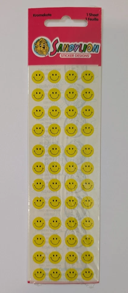 Pegatinas emojis vintage SandyLion mini amarillo Kromekote caras sonrientes selladas Foto 1 de 2