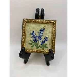Lupine Framed Cross Stitch Gold Frame Vintage Mini - Picture 1 of 10