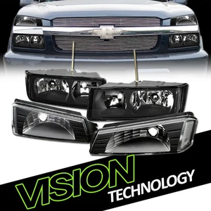Blk Headlights+Parking Bumper Corner Lamps Nb For 02-06 Avalanche Body Cladding - Picture 1 of 5