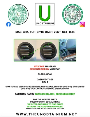 FITS/FOR MASERATI GRAN TURISMO DASH VENT SET PART #68236400 - Image 1 of 4