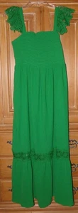 WOMENS SIZE XL GREEN SMOCKED CROCHET ACCENTS SLEEVELESS MAXI DRESS - Picture 1 of 4