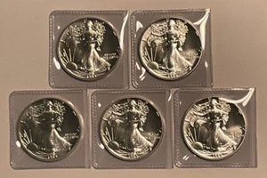 Five BU 1989 1 oz .999 Fine Silver American Silver Eagle $1 Coins - Picture 1 of 10