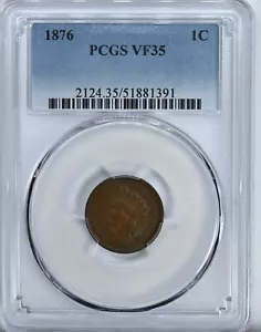 1876 Indian Head Cent Coin PCGS VF35 Graded 2124 Nice Original Coin Very Fine - Picture 1 of 2