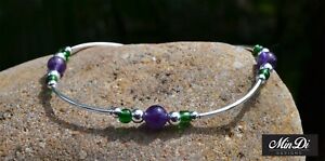Handmade stretch bracelet with Sterling Silver, Glass Beads & Amethyst.