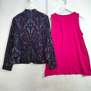 Charter Club Bohemian Paisley Stretch Jacket + NWT Pink Chicos Tunic Large - Picture 1 of 16