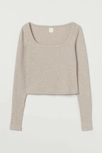 *H&M* Light Beige Ribbed Crop Top / Size UK 16-18 - Picture 1 of 3