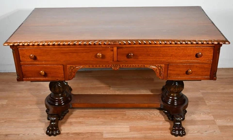 1880s Antique American Empire Mahogany partner Writing desk / office desk Cover