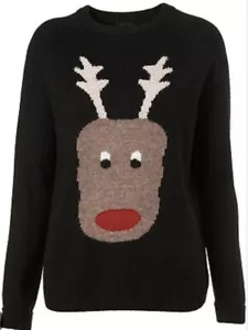 Topshop Iconic Rudolph Red Nose Reindeer Christmas Jumper Xmas Festive 10 6 38 S - Picture 1 of 1