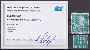 BUND 1949 NR. 111 V / PLATTENFEHLER V ** LUXUSBEFUND SCHLEGEL BPP MICHEL 300 € - Bild 1 von 1
