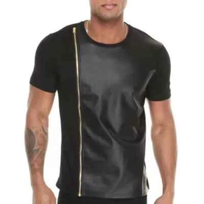 Nueva Camiseta para Hombres Negra Elegante Hecha a Mano Piel de Cordero Cuero Genuino Moda Verano Foto 1 de 4