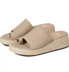 Eileen Fisher Tarry Toe Loop Espadrille Wedge Sandal Bone Tumbled Nubuck Size 8 - Picture 1 of 10