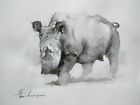 Rhinoceros, Animal,Watercolor artwork, Handmade,Original painting on paper