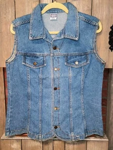 Vintage 90s Blue Jean Vest Stonewashed Denim Button Down Women's Size M - NOS  - Picture 1 of 6
