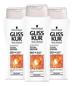 3 x Schwarzkopf Gliss Kur Shampoo Total Repair Strapaziertes Haar je 250ml