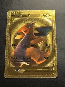 Pokémon Dragonite V 760hp Gold Foil Fan Art Collector Card TCG - Picture 1 of 2