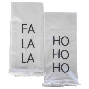 Merry Christmas White Fa La La Christmas Kitchen Towel Set, 2 Cotton Dish Towels - Picture 1 of 3