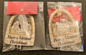 2er Set "Have a Blessed Christmas" Ornament 3-D Krippe feines Zinn - Bild 1 von 7