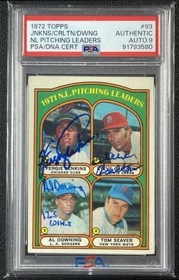 STEVE CARLTON FERGIE JENKINS DOWNING SEAVER PSA AUTÊNTICO 1972 TOPPS #93 DNA 9 AUTOMÁTICO 0 - Imagem 1 de 3